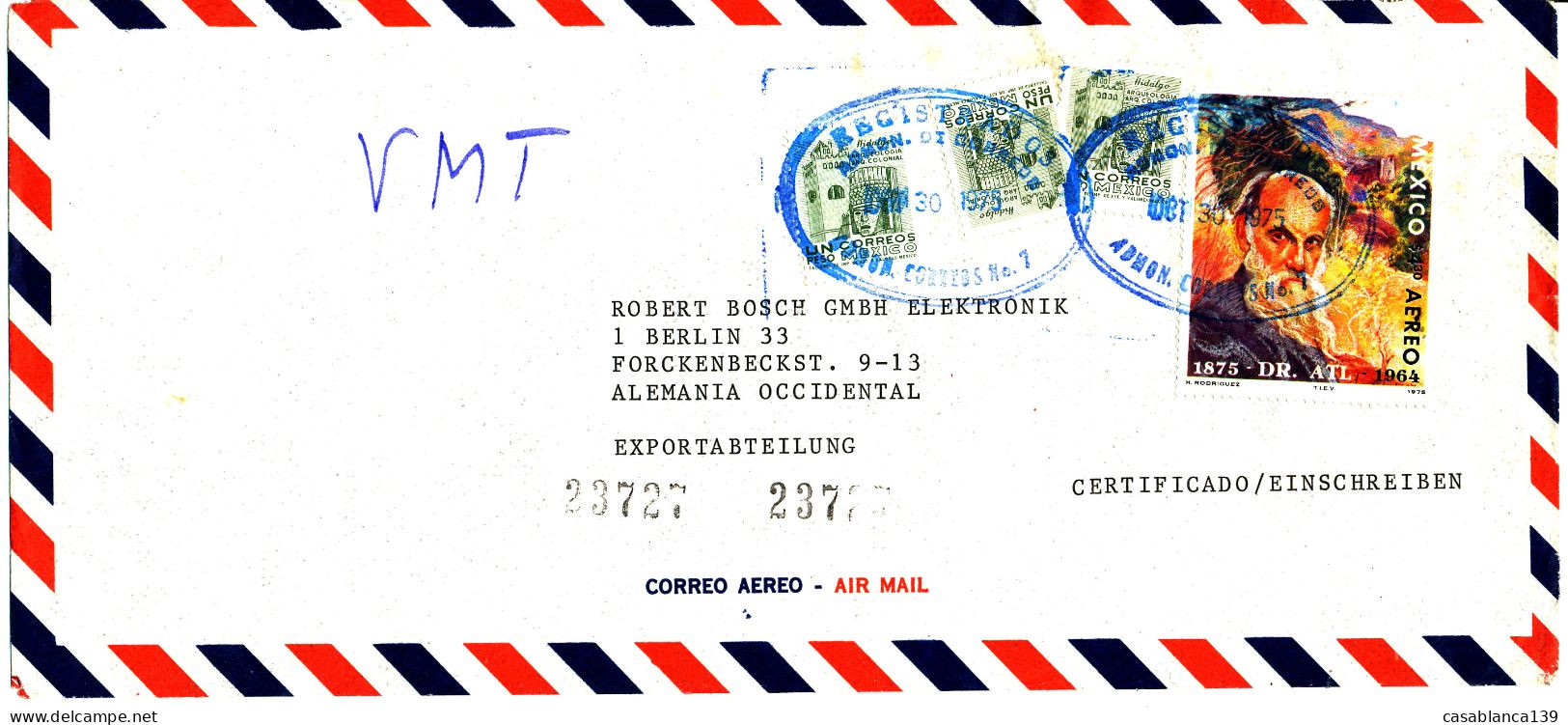 Mexico 1975, Reg. Letter From Mexico To Berlin, W/Gerardo Murillo, Famous Painter, Attractive Item - México