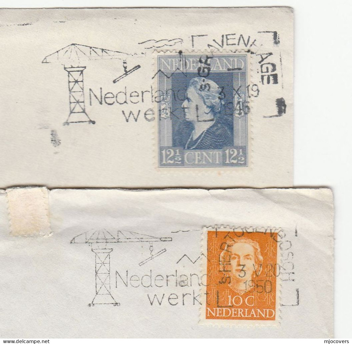 Industry TALL CRANE 1946 And 1950  Netherlands SLOGAN COVERS  Stamps Cover - Covers & Documents