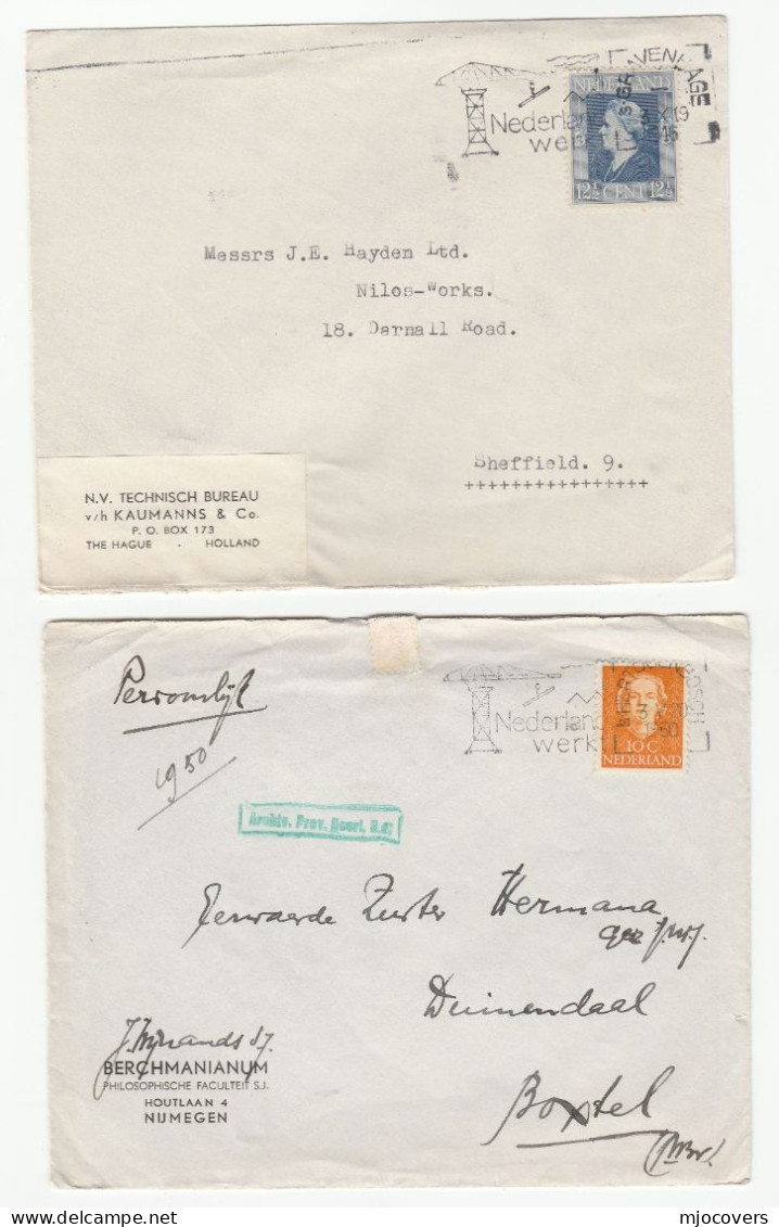 Industry TALL CRANE 1946 And 1950  Netherlands SLOGAN COVERS  Stamps Cover - Covers & Documents