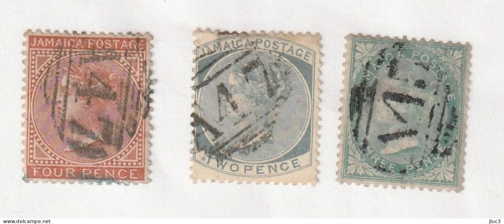 ZJamO4+10+21 - JAMAIQUE 1860-85 - Le Bon LOT De 3 TIMBRES  N°4+10+21 Ayant Voyagé Used - WM Pineapple + WM Crown-CC / CA - Jamaica (1962-...)