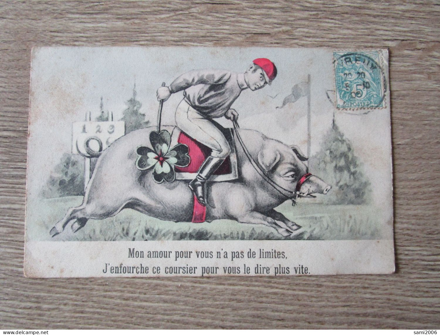 FANTAISIE ILLUSTREE MON AMOUR POUR VOUS N'A PAS DE LIMITES J'ENFOURCHE CE COURSIER ..JOCKEY COCHON - Sonstige & Ohne Zuordnung