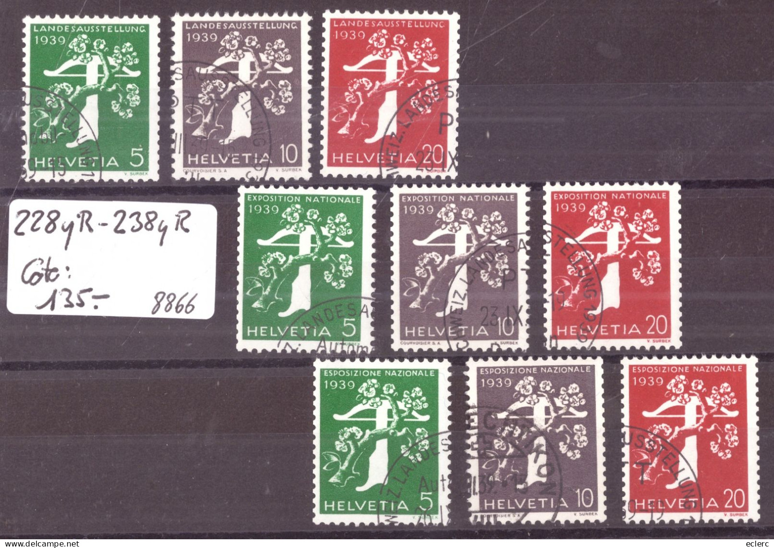 EXPOSITION ZÜRICH 1939 - TIMBRES DE ROULEAUX - No 228yR - 238yR  OBLITERES ( PAPIER LISSE ) - COTE: 135.- - Francobolli In Bobina