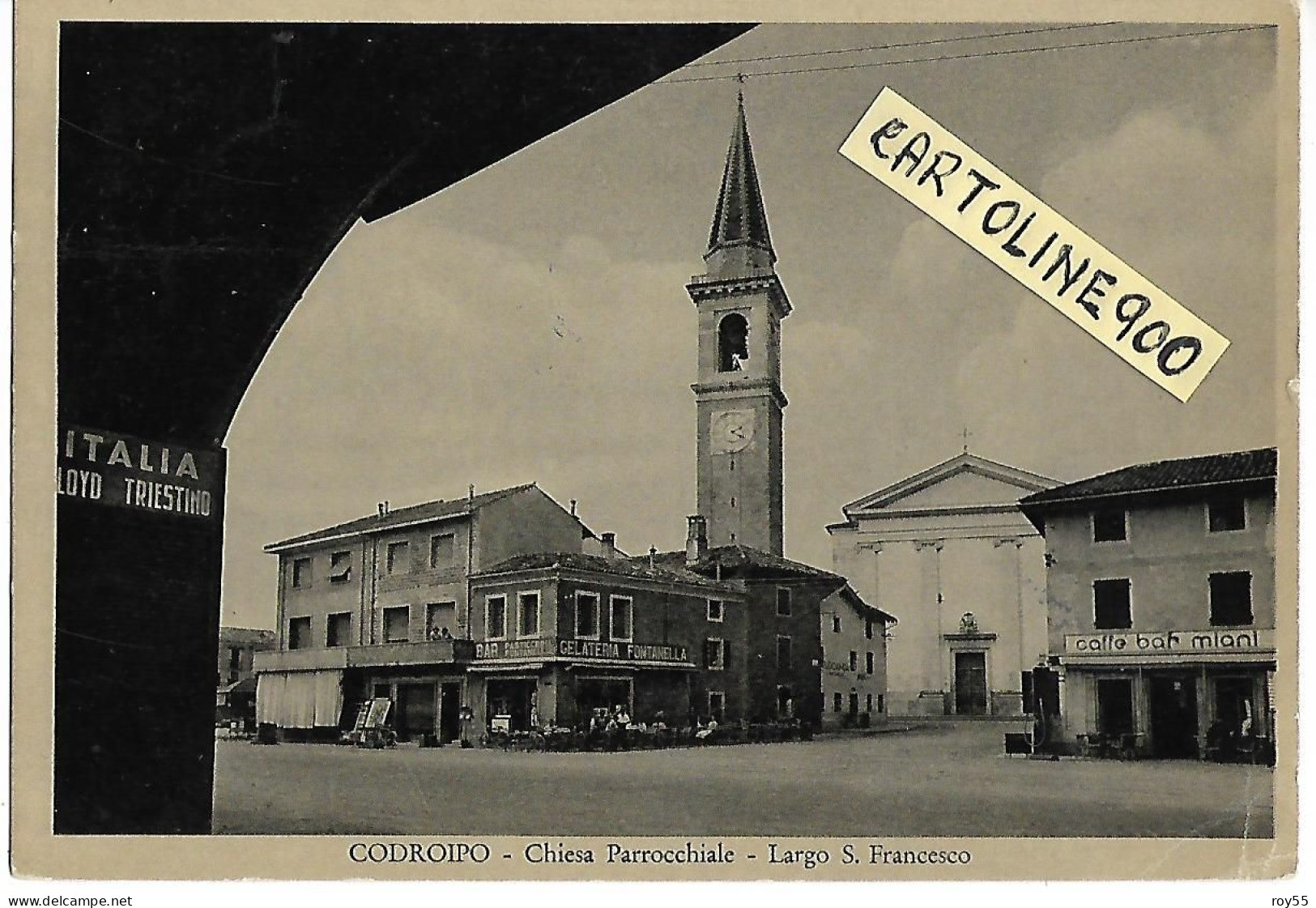 Friuli Venezia Giulia-udine-codroipo Largo S.francesco Veduta Gelateria Fontanella Bar Miani Chiesa Case Anni 50 - Andere & Zonder Classificatie