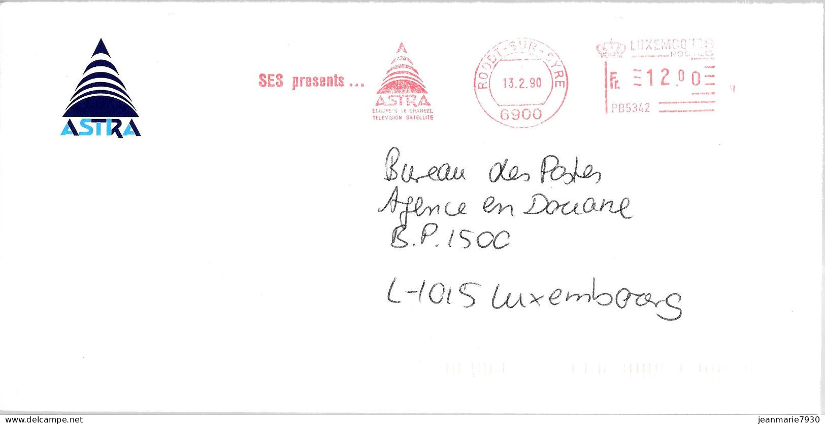 H345 - LETTRE DE ROODT SUR SYRE DU 13/02/90 - ASTRA SATELLITES - Machines à Affranchir (EMA)