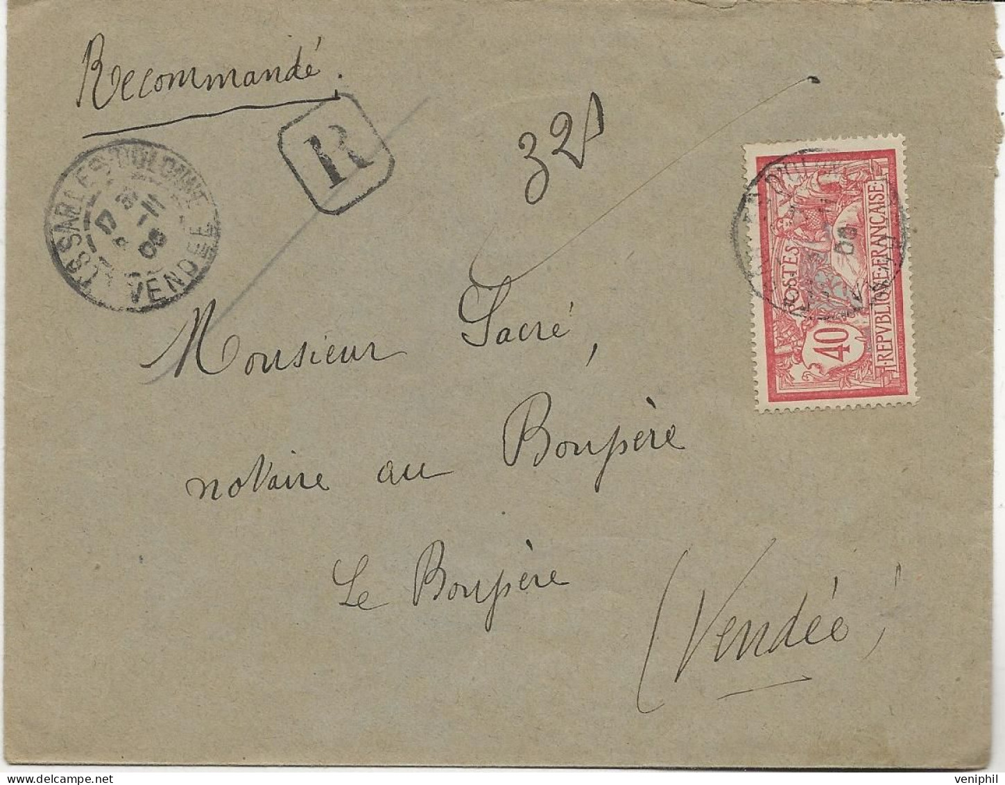 LETTRE RECOMMANDEE AFFRANCHIE N°119 - TYPE MERSON - OBLITEREE CAD LES SABLES D'OLONNE -1906 - Sellados Mecánicos (Publicitario)