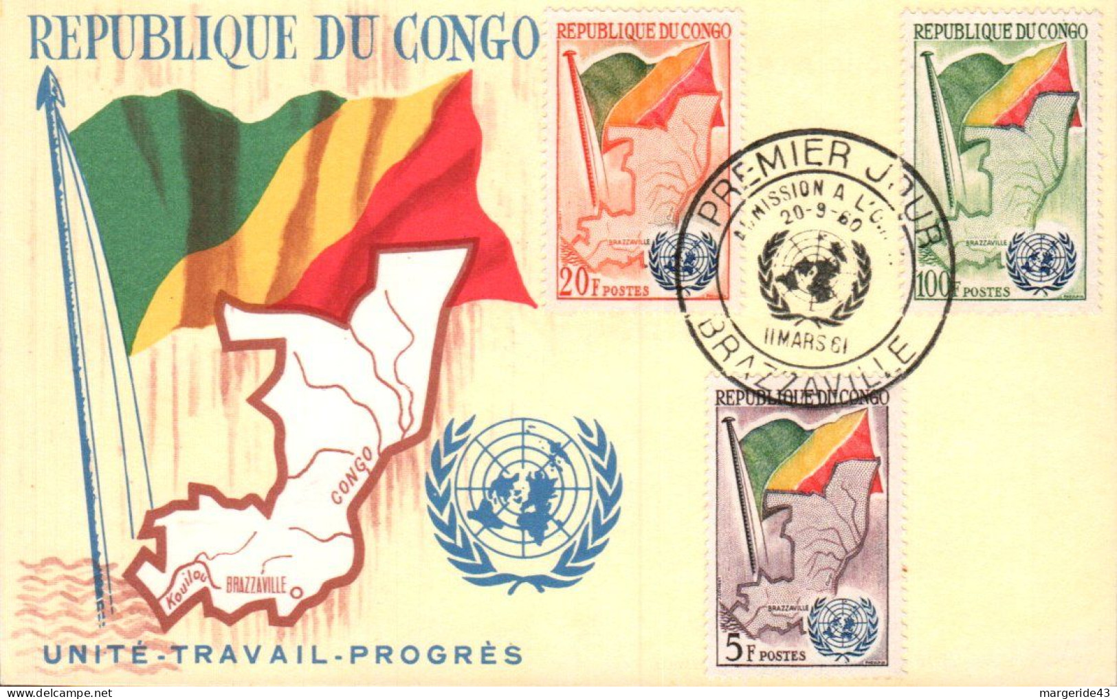 CONGO CARTE MAXIMUM 1961 ADMISSION A L'O N U - FDC