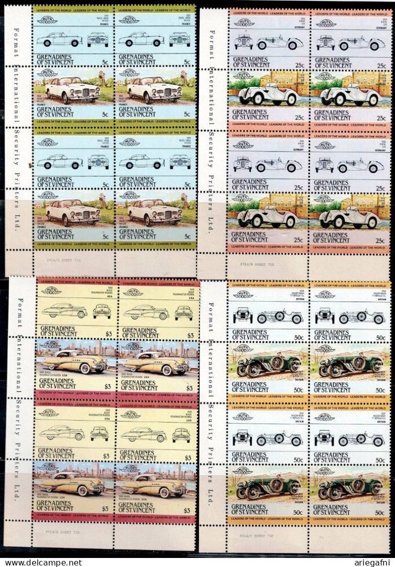 GRENADINES OF ST.VINCENT 1984 CARS BLOCK OF 4 MI No 344-51 MNH VF!! - Voitures