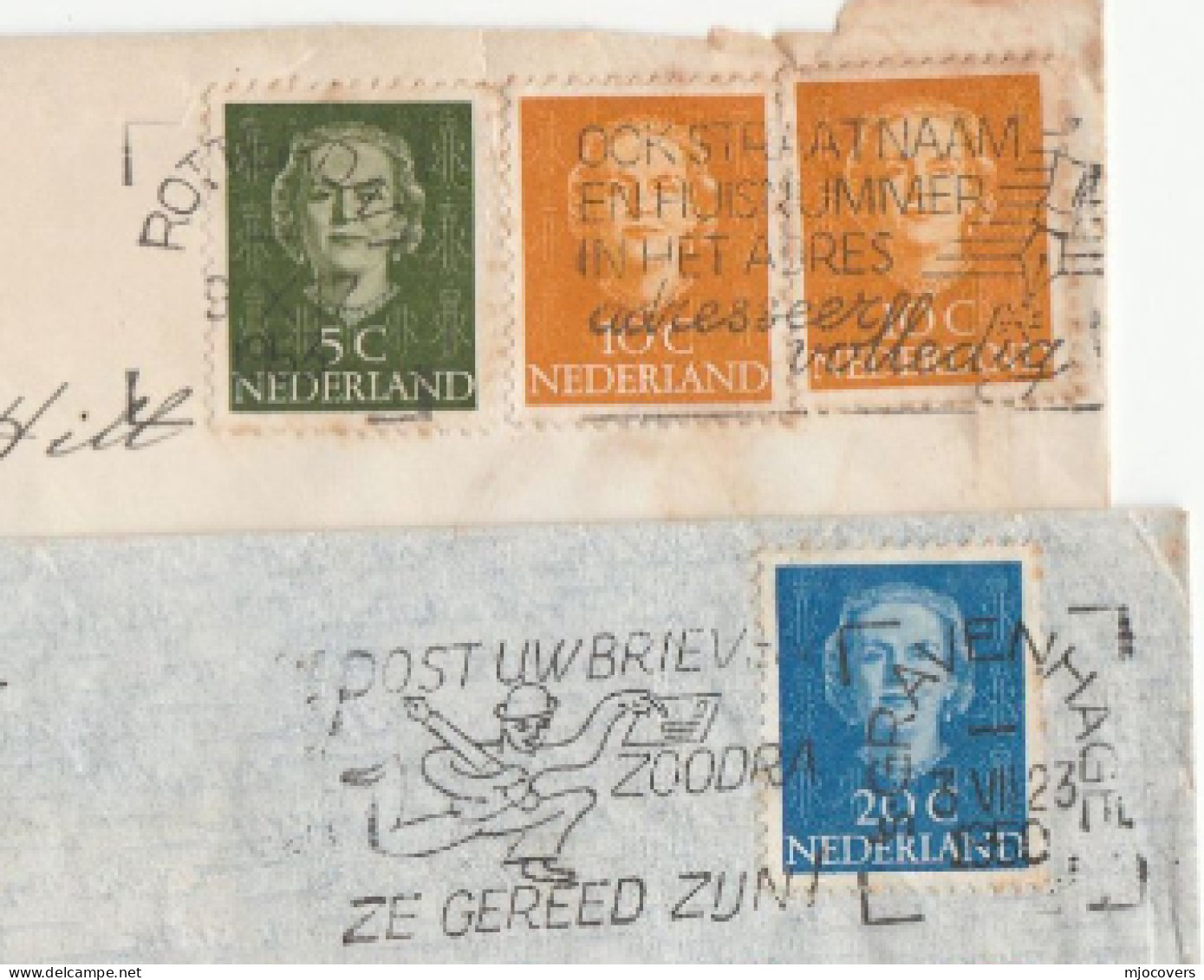 INK PEN NIB Letter Writing 2 Diff COVERS 1950s Illus SLOGAN  Netherlands Stamps Cover - Storia Postale