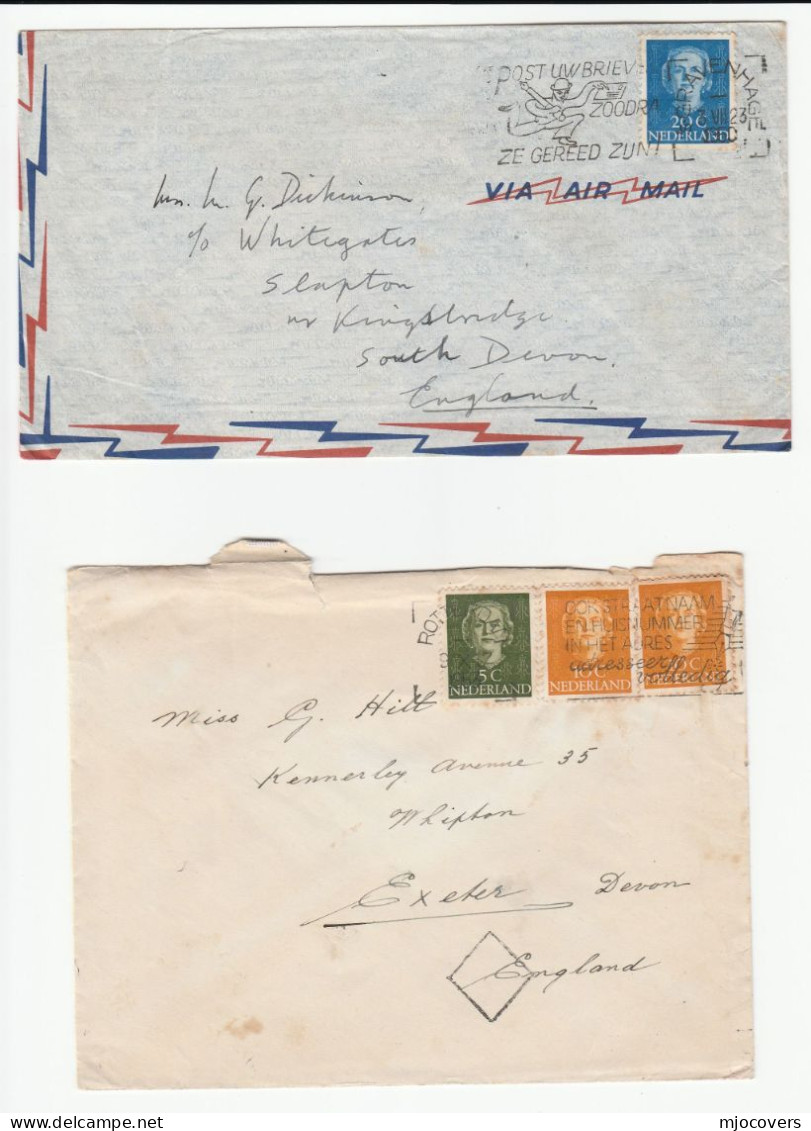 INK PEN NIB Letter Writing 2 Diff COVERS 1950s Illus SLOGAN  Netherlands Stamps Cover - Brieven En Documenten