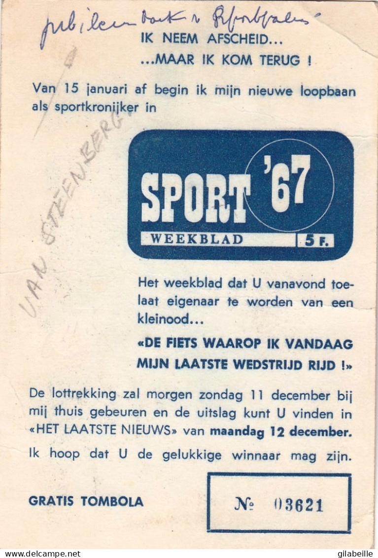 Cyclisme - Coureur Cycliste Belge Van Steenbergen - Publicité Sport 67 - Cycling