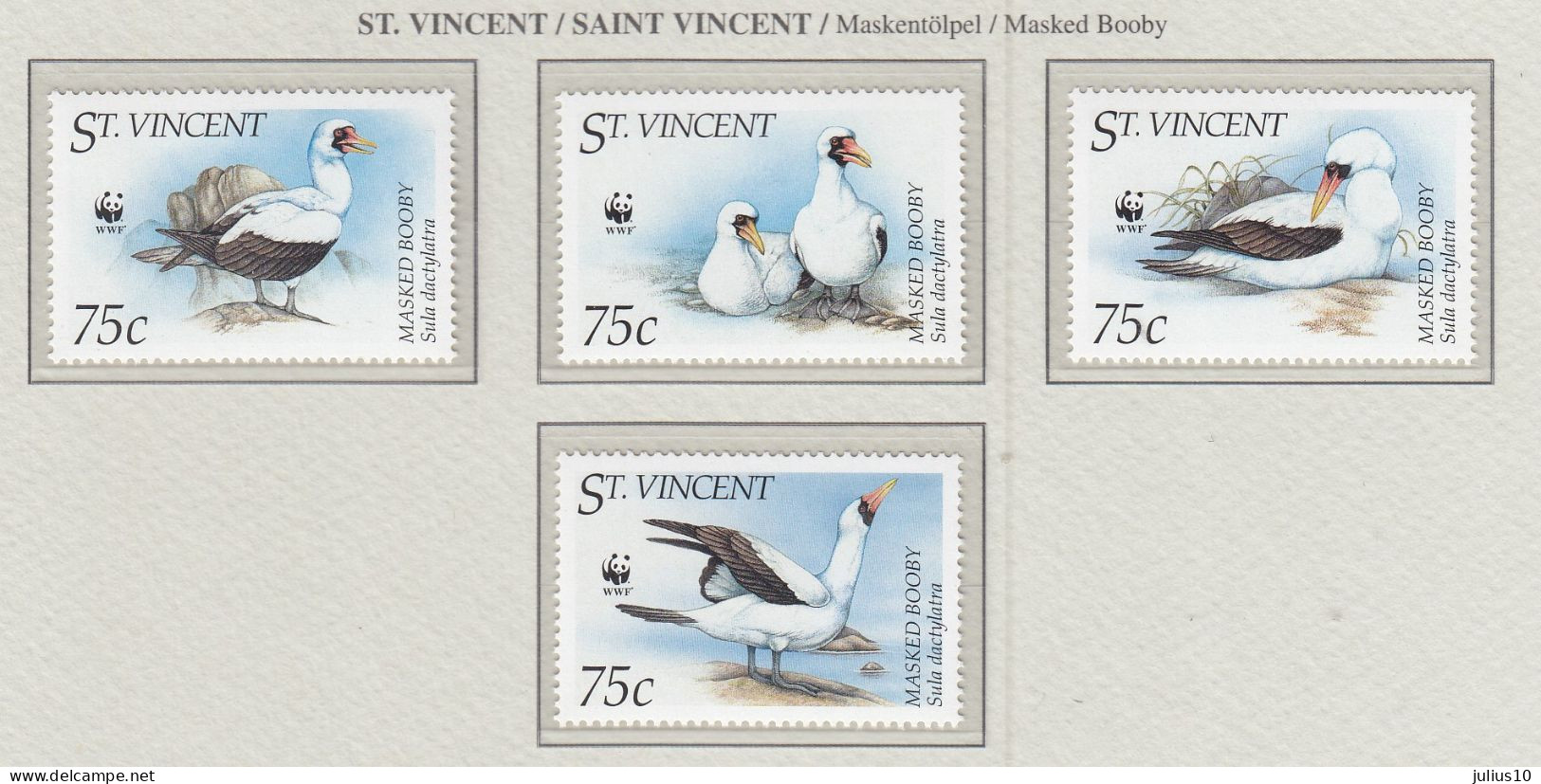St. VINCENT 1995 WWF Masked Booby Birds Mi 3073 - 3076 MNH(**) Fauna 534 - Marine Web-footed Birds
