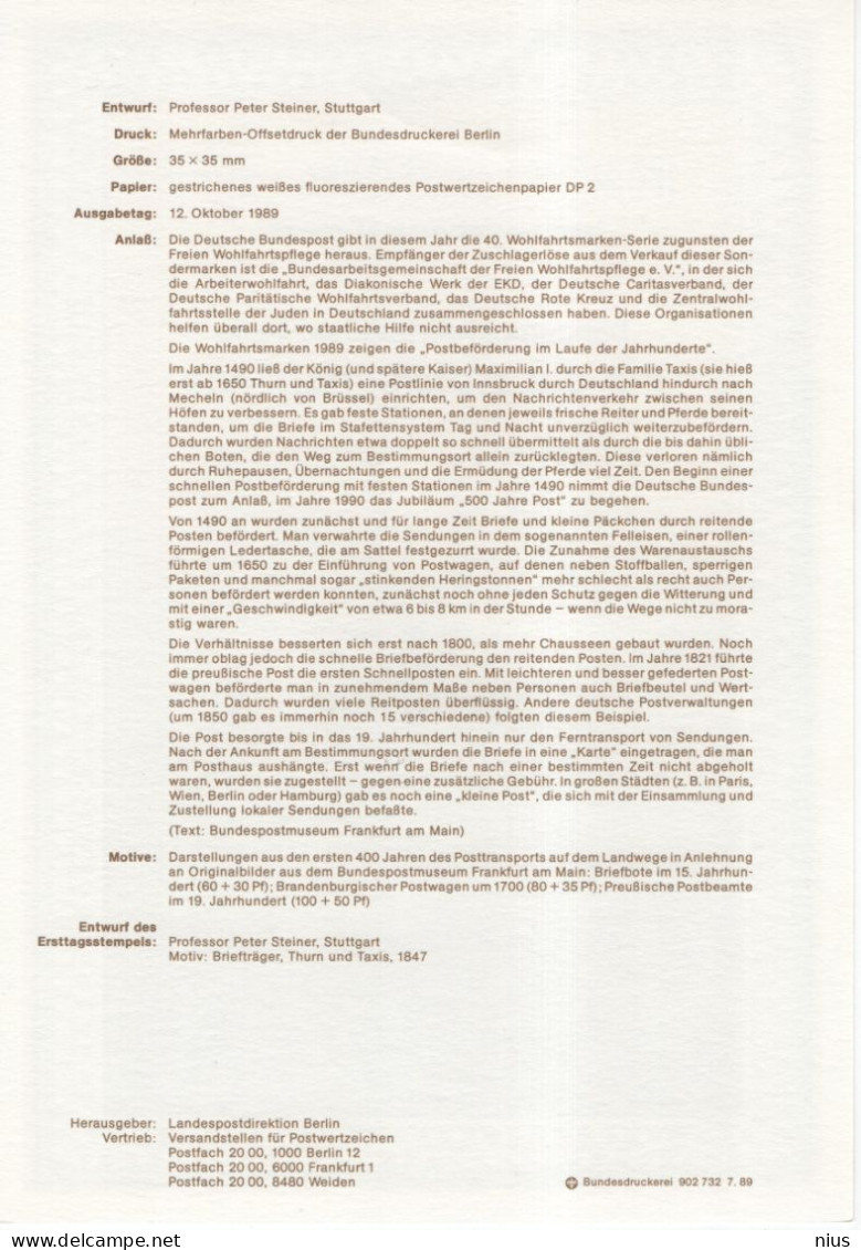 Germany Deutschland 1989-15 Wohlfahrtsmarken, Fur Die Wohlfahrtspflege, Postman Post Horse Horses, Canceled In Berlin - 1991-2000