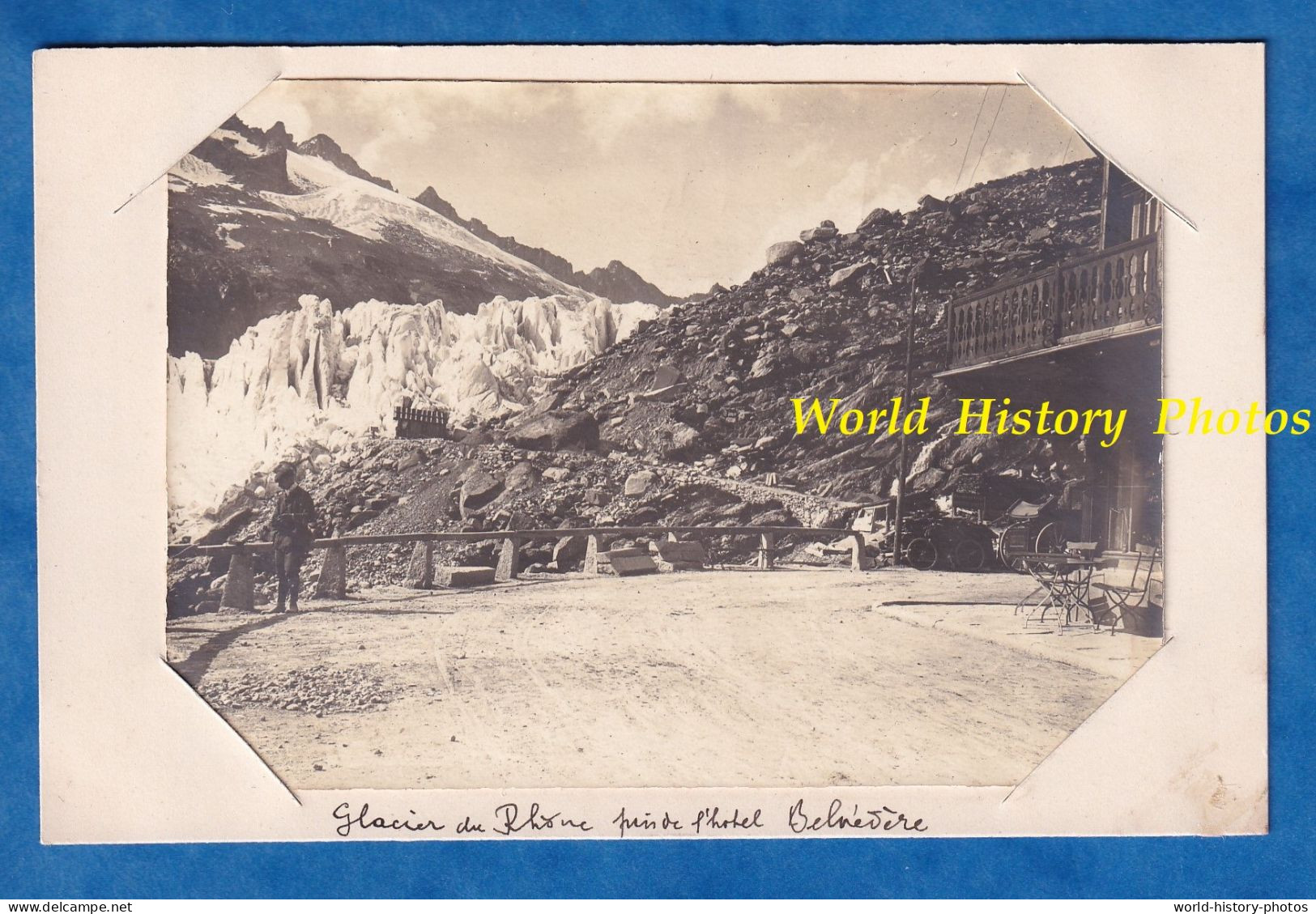 Photo Ancienne Début XXe - Glacier Du Rhône Pris Du Belvédère Hotel Valais Suisse Gletsch Rhonegletscher Rottengletscher - Old (before 1900)