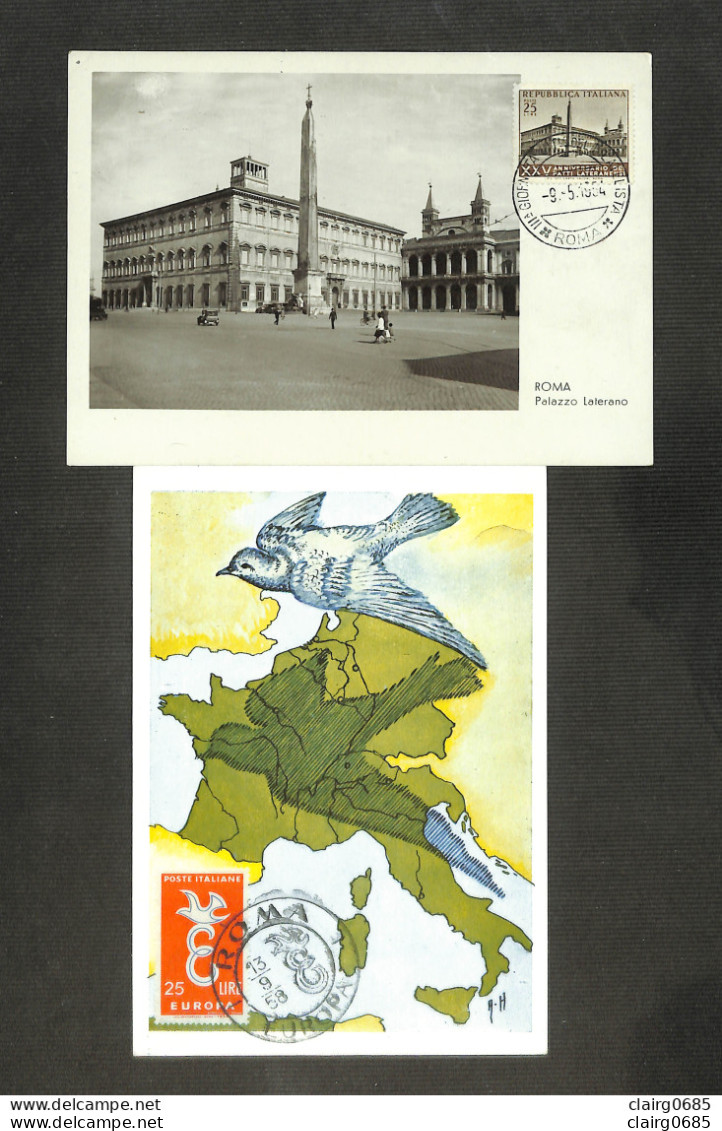ITALIE - ITALIANA - 2 Cartes MAXIMUM 1954 - 1958 - ROMA - Palazzo Laterano - EUROPA - Cartoline Maximum