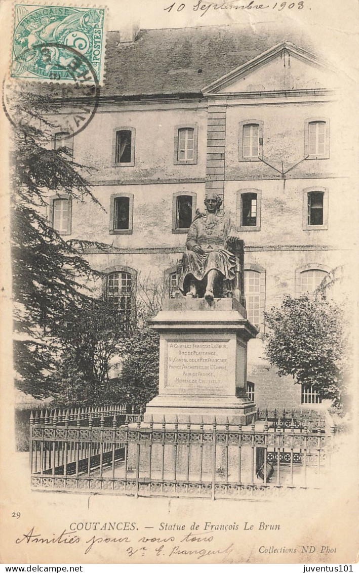 CPA Coutances-Statue De François Le Brun-29-Timbre    L2882 - Coutances