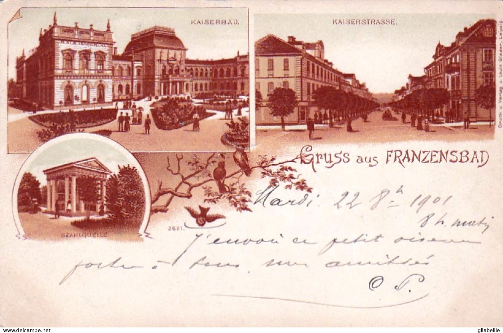 Gruss Aus FRANZENSBAD ( Františkovy Lázně ) Kaiserbad - Kaiserstrasse  - Litho 1901 - Czech Republic