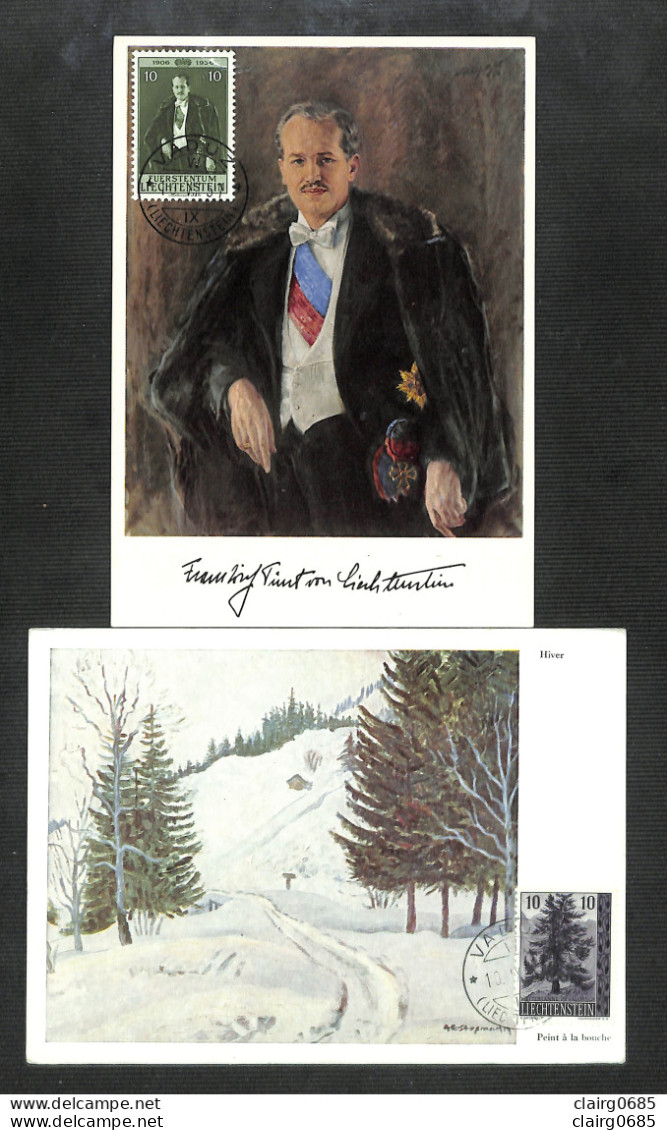 LIECHTENSTEIN - 2 Cartes MAXIMUM 1957 - Franz Josef II - HIVER (peint à La Bouche) - Cartoline Maximum