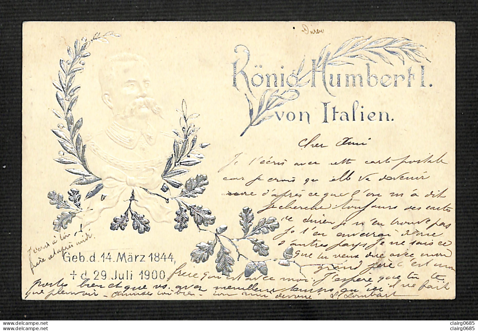 Konig Humbert I Von Italien - Roi Humbert I D'Italie -  Carte Relief Argentée - 1900 - Königshäuser