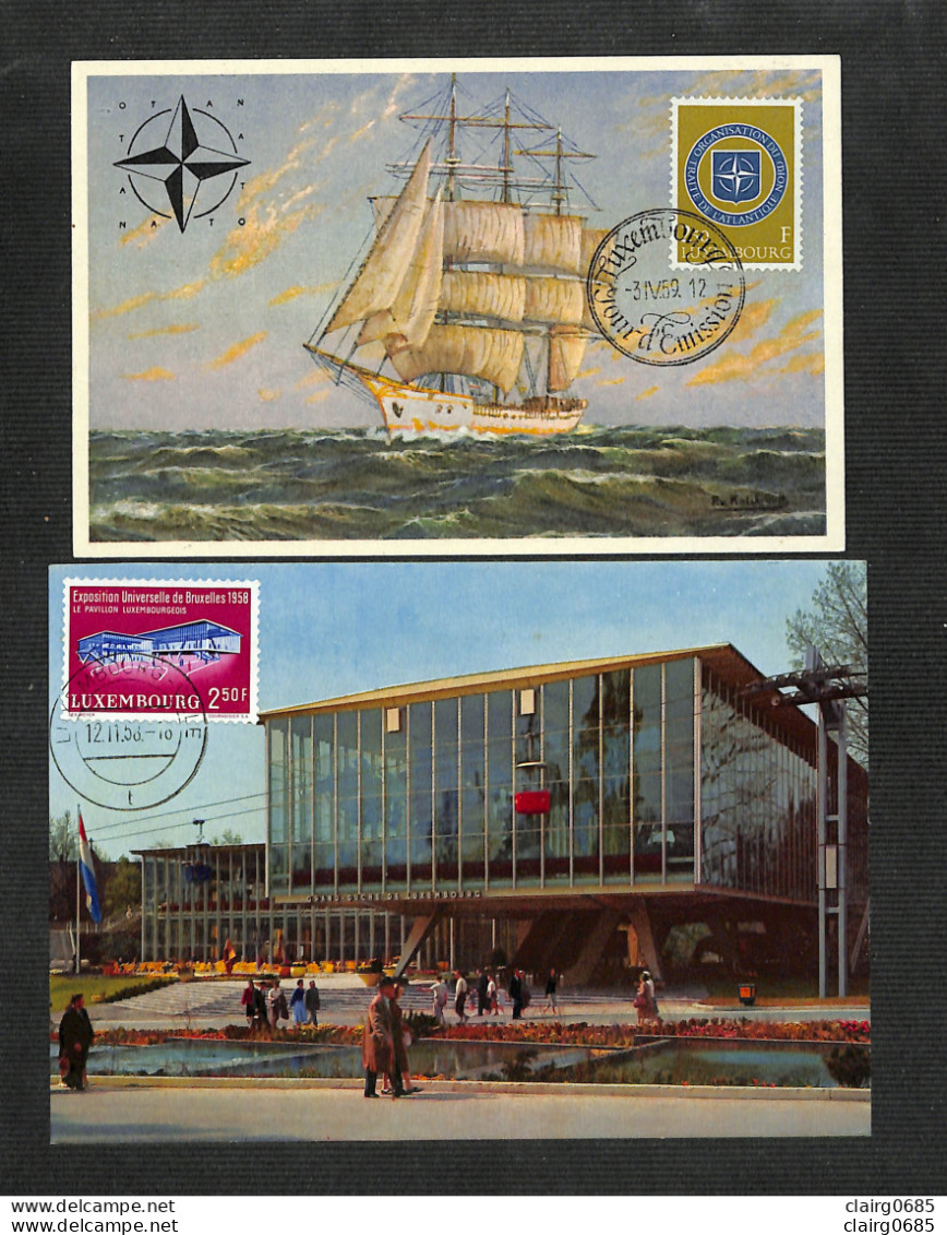 LUXEMBOURG - 2 Cartes MAXIMUM 1958 Et 1959 - Exposition Universelle De Bruxelles 1958 - OTAN - Maximumkarten