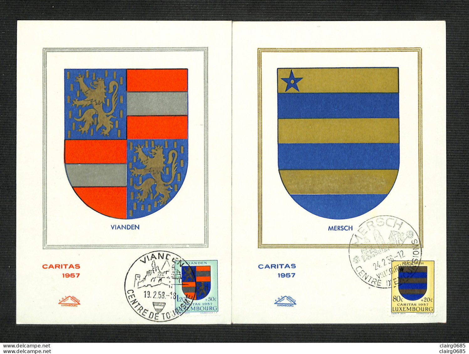 LUXEMBOURG - 2 Cartes MAXIMUM 1958 - Armoiries - VIANDEN - MERSCH - Maximumkaarten