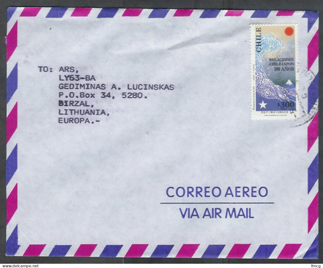 1998 Chile Postal History - To Birzai Lithuania (1998-10-13) On Back - Chili