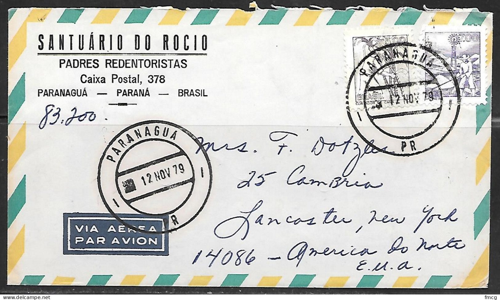 1979 Brazil Parangua (12 Nov 79) To NY USA - Covers & Documents