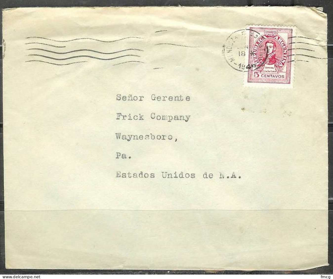 Argentina 1946 - 5c San Martin - On Cover To Waynesboro PA USA - Cartas & Documentos