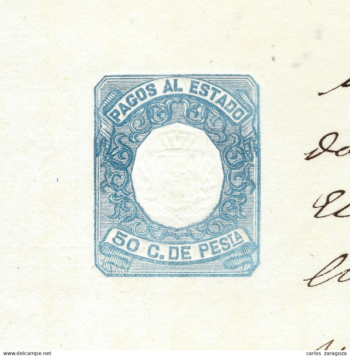 ESPAÑA 1876—PAGOS AL ESTADO 50 Cts—Sello Fiscal SOCIEDAD Del TIMBRE—MARCA DE AGUA: REY ALFONSO XII (ver) - Revenue Stamps