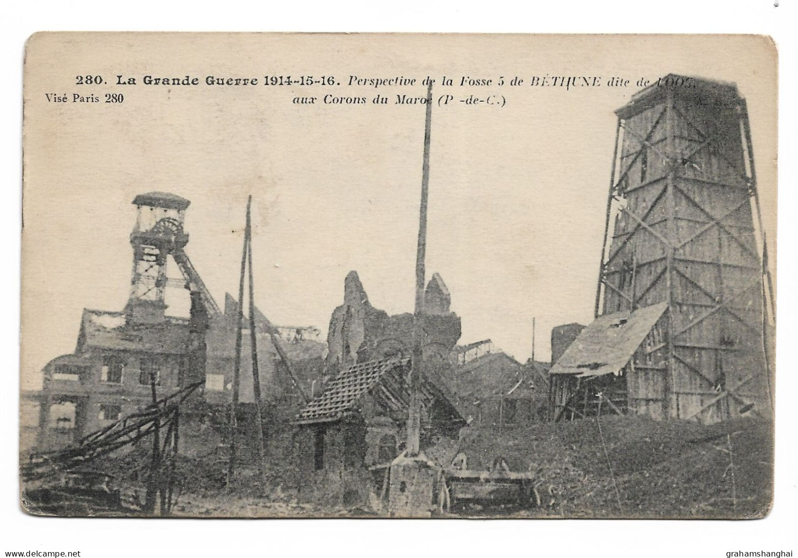 Postcard WW1 France Ruins Of Mine Pit Fosse At Bethune Posted 1917 - War 1914-18