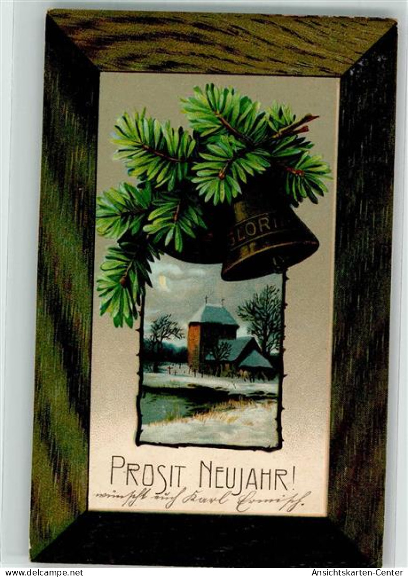 39601906 - Prosit Neujahr Glocke Ueber Schnee Bedeckter Kirche SB 2153 Passepartout - New Year