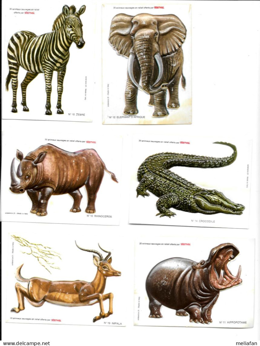 BT17 - IMAGES THERMOFORMEES STENVAL - ELEPHANT ZEBRE IMPALA CROCODILE RHINOCEROS HIPPOPOTAME - Autres & Non Classés