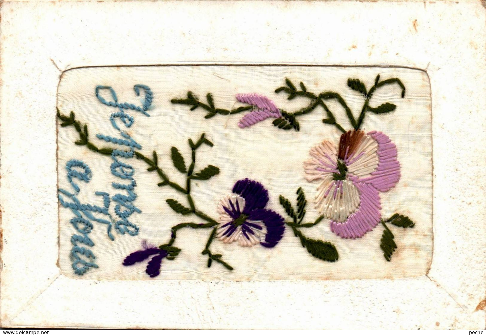 N°1458 W -carte Brodée -je Pense à Vous- - Embroidered