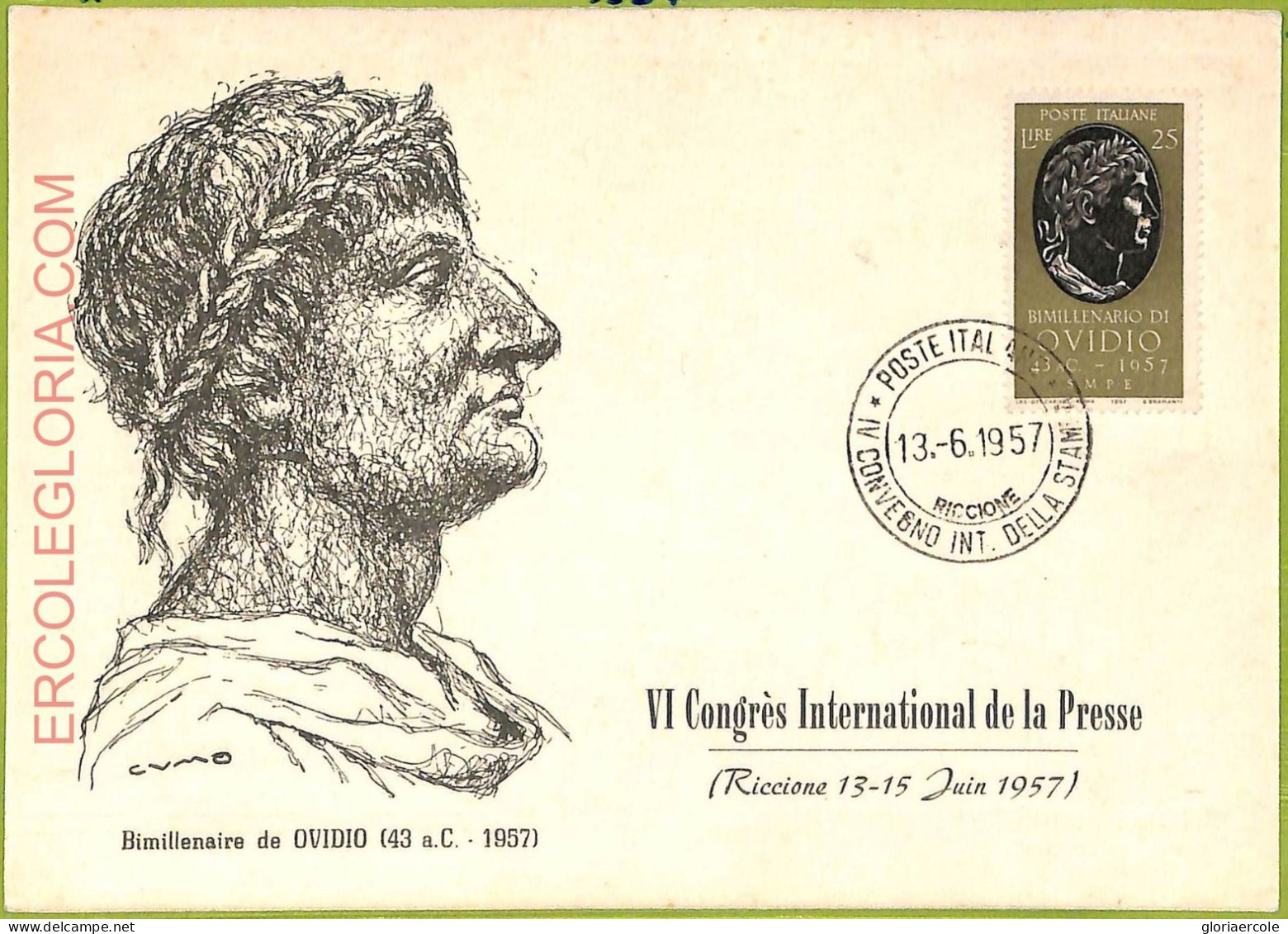 Ad3356 - ITALY - Postal History - MAXIMUM CARD - 1957 Ovidio - Cartas Máxima