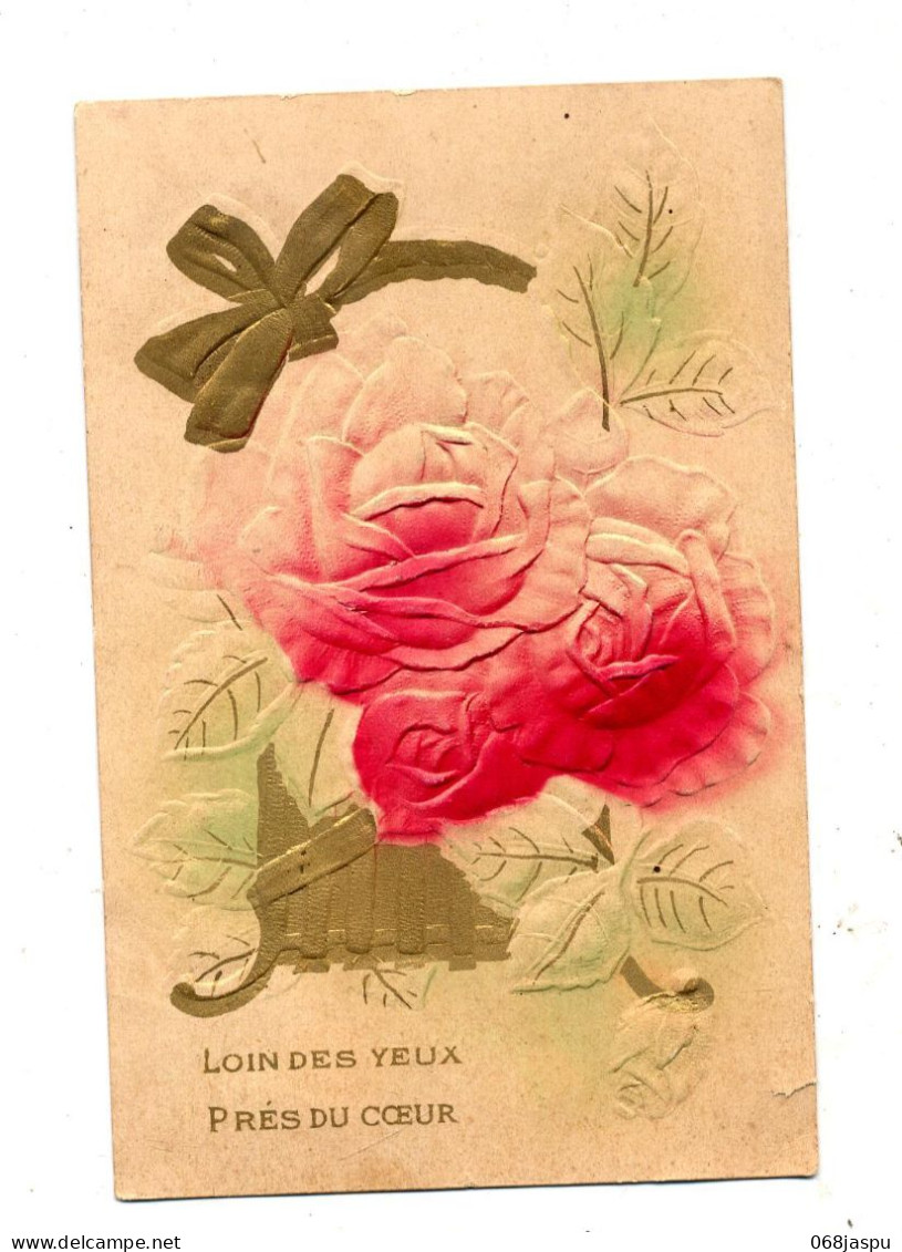 Carte Loin Des Yeux Pres Du Coeur    Rose En Relief  Utilisé - Andere & Zonder Classificatie