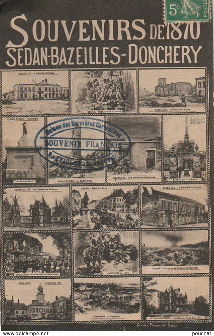 WA 18-(08) SOUVENIRS DE 1870 - SEDAN BAZEILLES DONCHERY - CARTE MULTIVUES - TAMPON COMMEMORATIF - 2 SCANS - Sedan