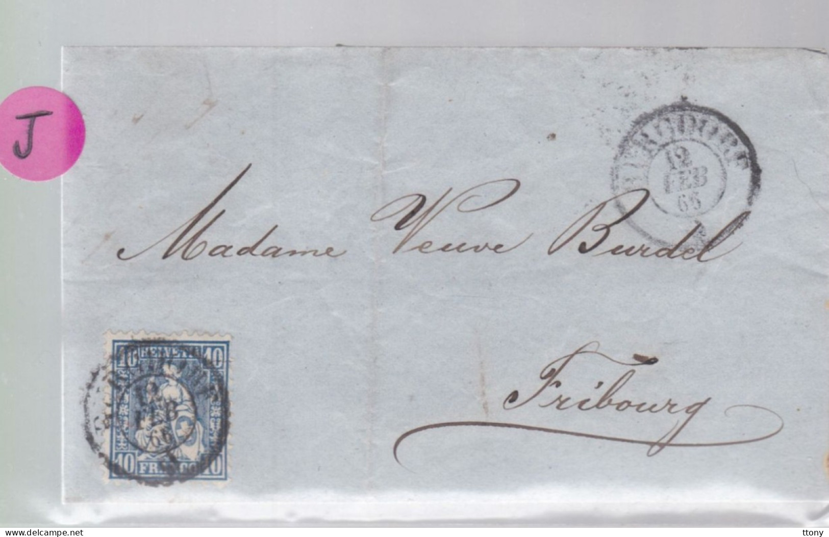 Un Timbre N° 31  10 C  Franco  Suisse  Sur Lettre Bourgdorf  1865 Destination Fribourg - Lettres & Documents