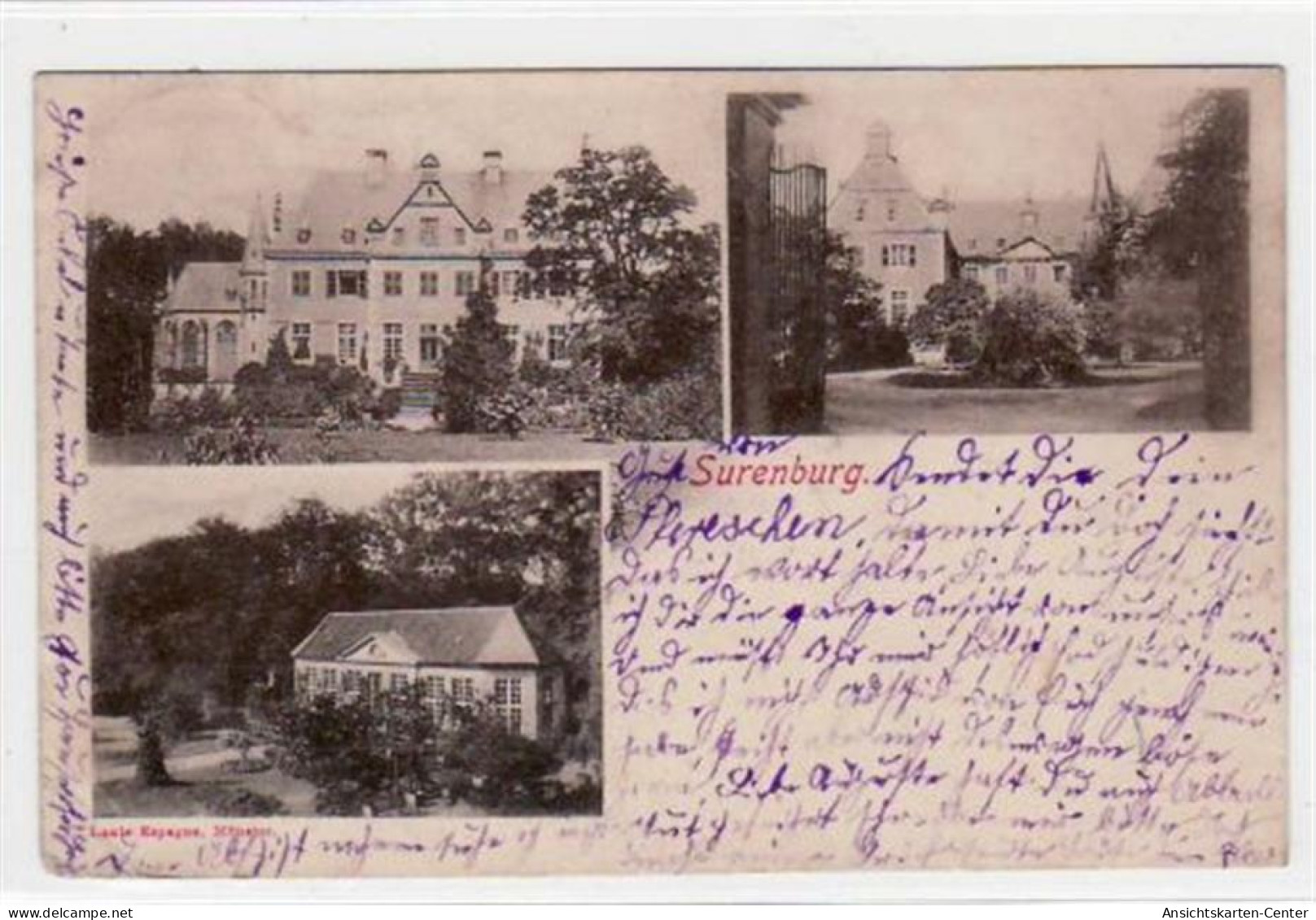 39074506 - Surenburg, 3 Abbildungen Mit Schloss Gelaufen, 1904. Leichter Bug Oben Rechts, Kleiner Knick Unten Links, Le - Wilhelmshaven