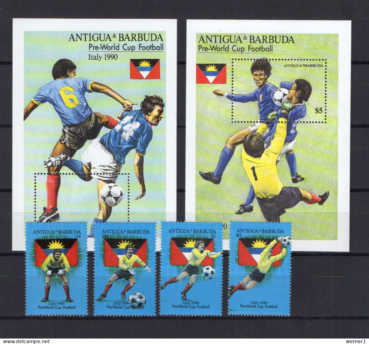 Antigua 1989 Football Soccer World Cup Set Of 4 + 2 S/s MNH - 1990 – Italy