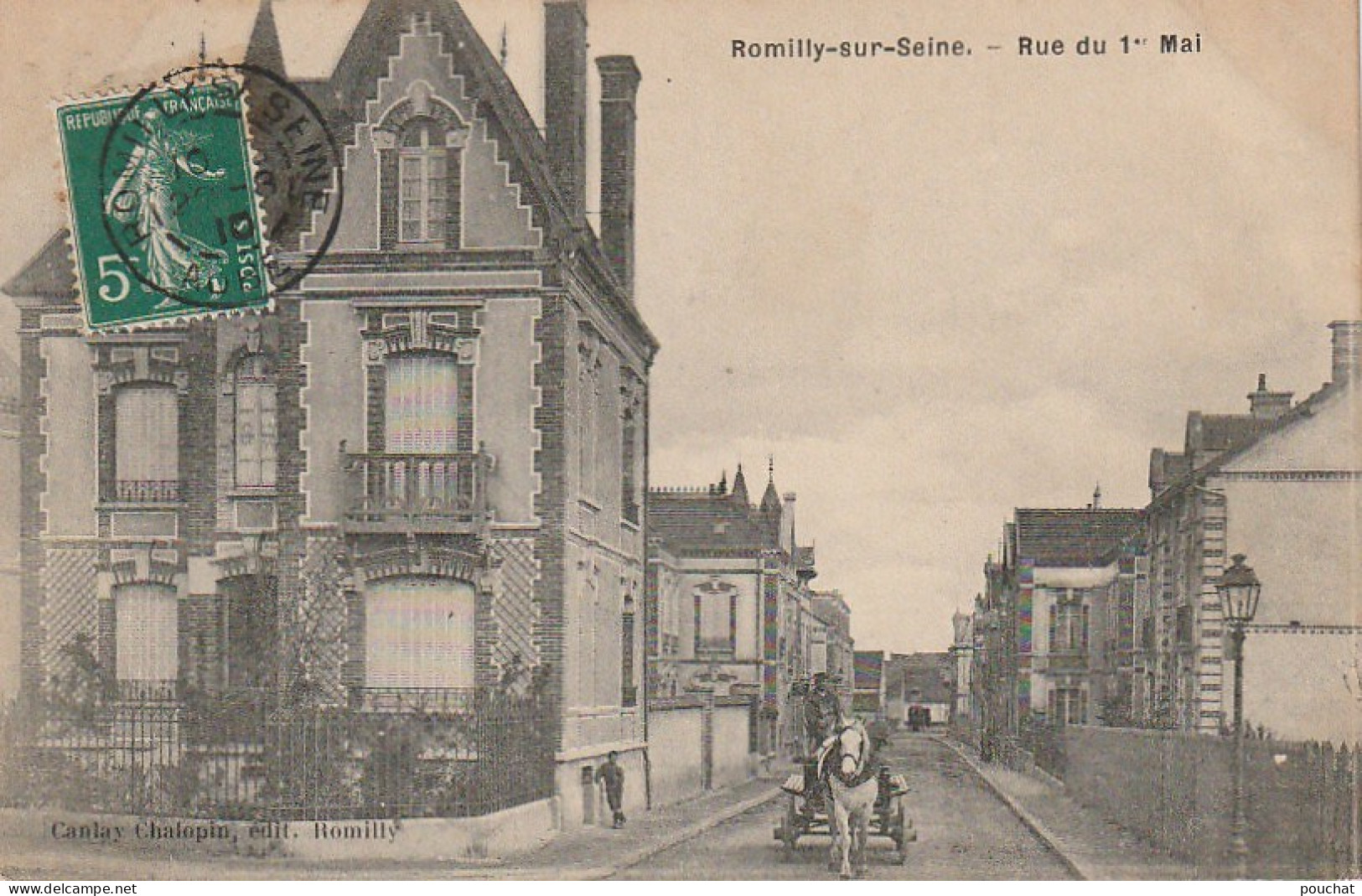 WA 21-(10) ROMILLY - RUE DU 1er MAI - ATTELAGE , CARRIOLE A CHEVAL - CANLAY CHALOPIN EDIT. ROMILLY - 2 SCANS - Romilly-sur-Seine