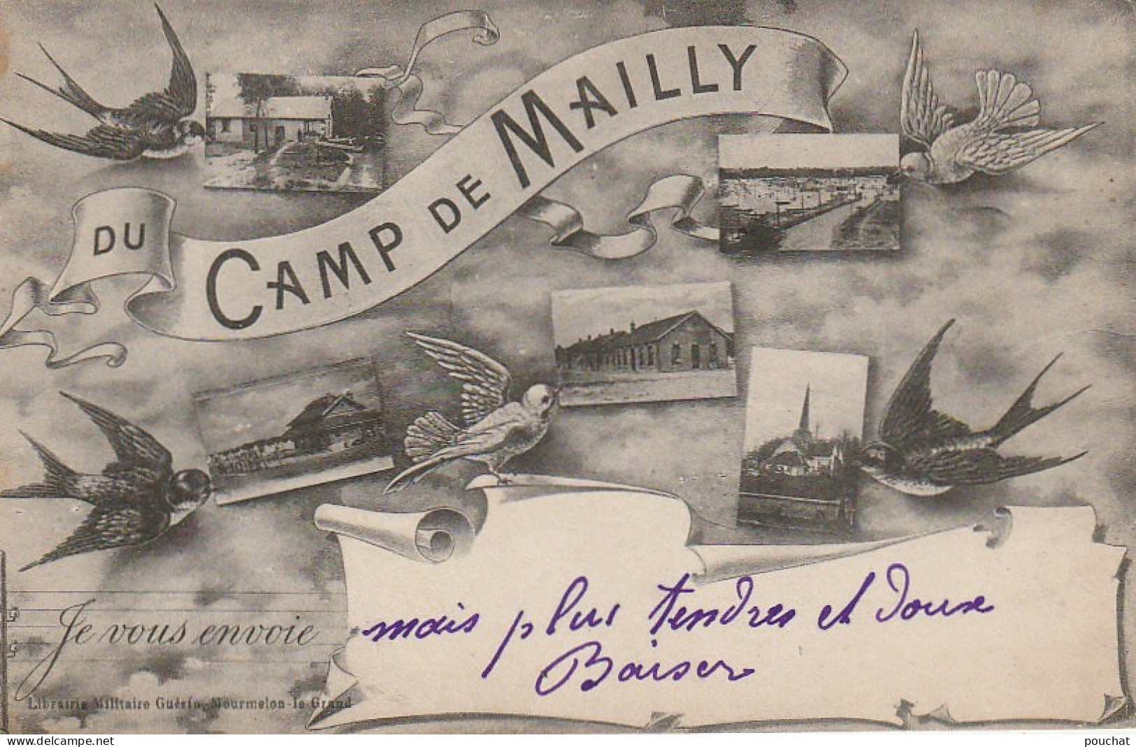 WA 21-(10) " JE VOUS ENVOIE  DU CAMP DE MAILLY " - CARTE FANTAISIE MULTIVUES AVEC HIRONDELLES ET COLOMBES - 2 SCANS - Mailly-le-Camp
