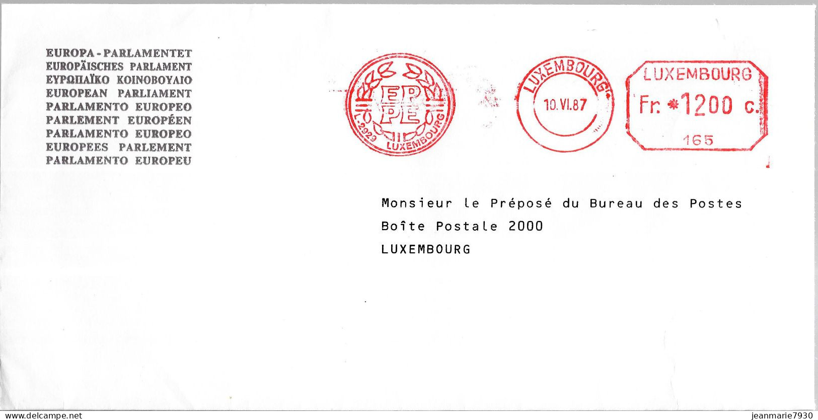 H339- LETTRE DE LUXEMBOURG DU 10/06/87 - PARLEMENT EUROPEEN - L 2929 - Frankeermachines (EMA)