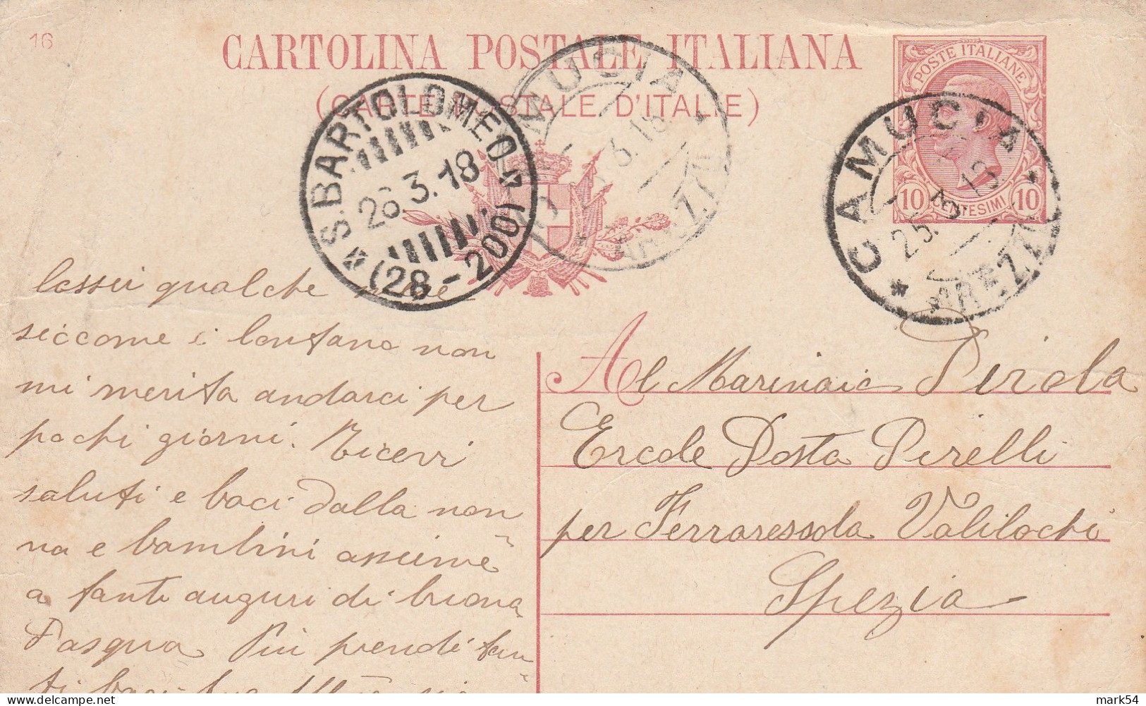 E 225 San Bartolomeo Frazionario 28-200 Del 1918 - Poststempel