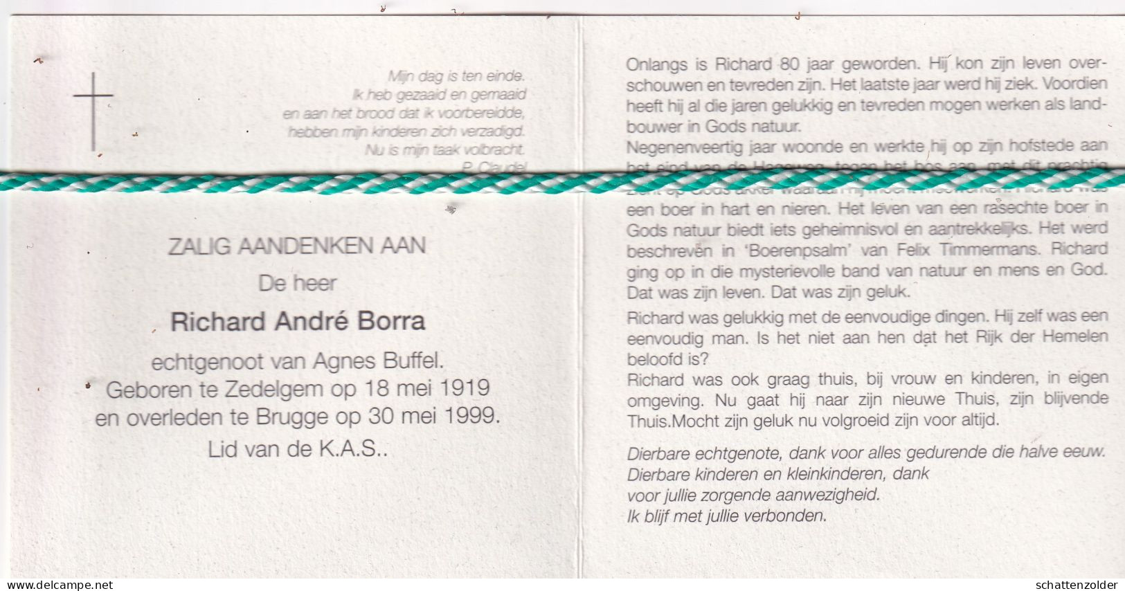 Richard André Borra-Buffel, Zedelgem 1919, Brugge 1999. Foto - Décès