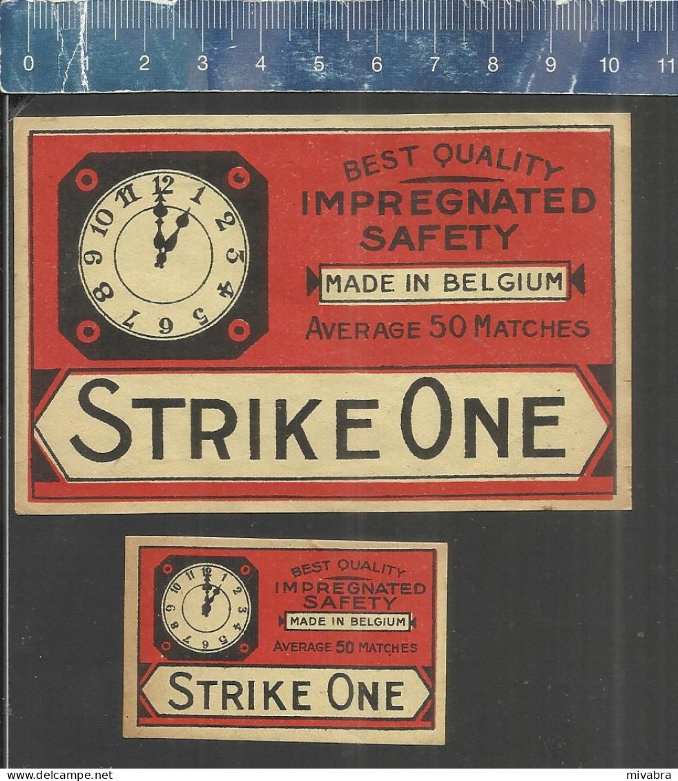 STRIKE ONE ( CLOCK WATCH UHR UURWERK KLOK HORLOGE) - OLD VINTAGE MATCHBOX LABELS BELGIUM - Luciferdozen - Etiketten