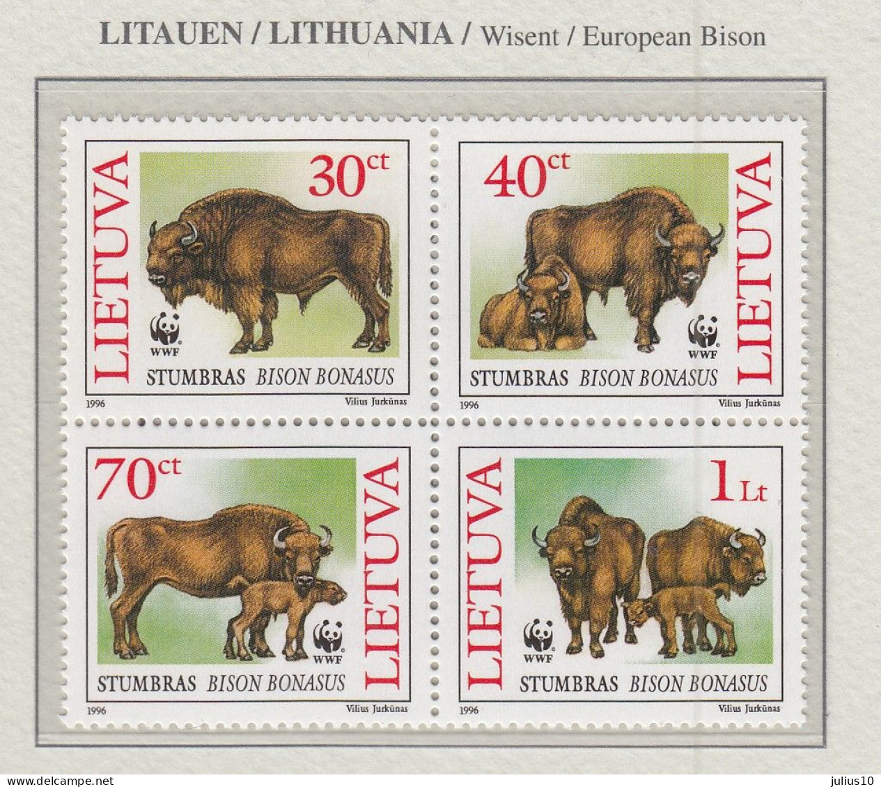 LITHUANIA 1996 WWF Animals European Bison Mi 599-602 MNH(**) Fauna 538 - Nuevos