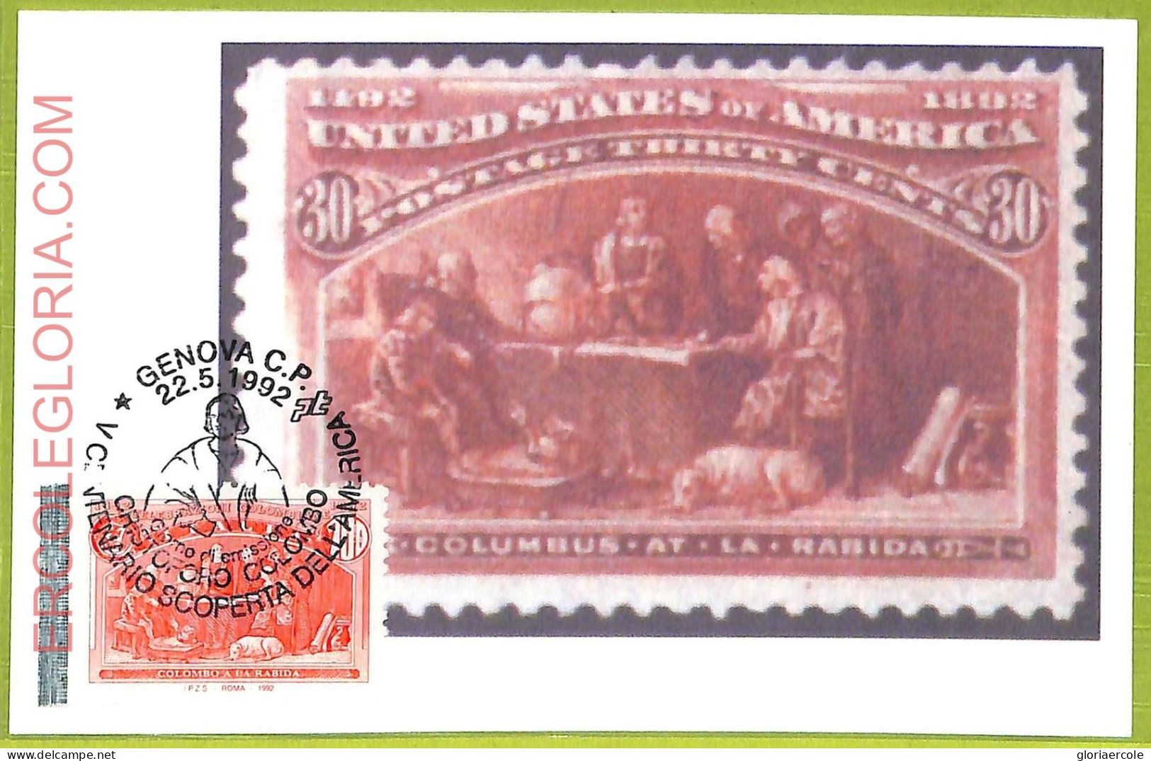 Ad3375 - ITALY - Postal History - MAXIMUM CARD - FDC - 1992 Columbus AMERICA - Maximum Cards