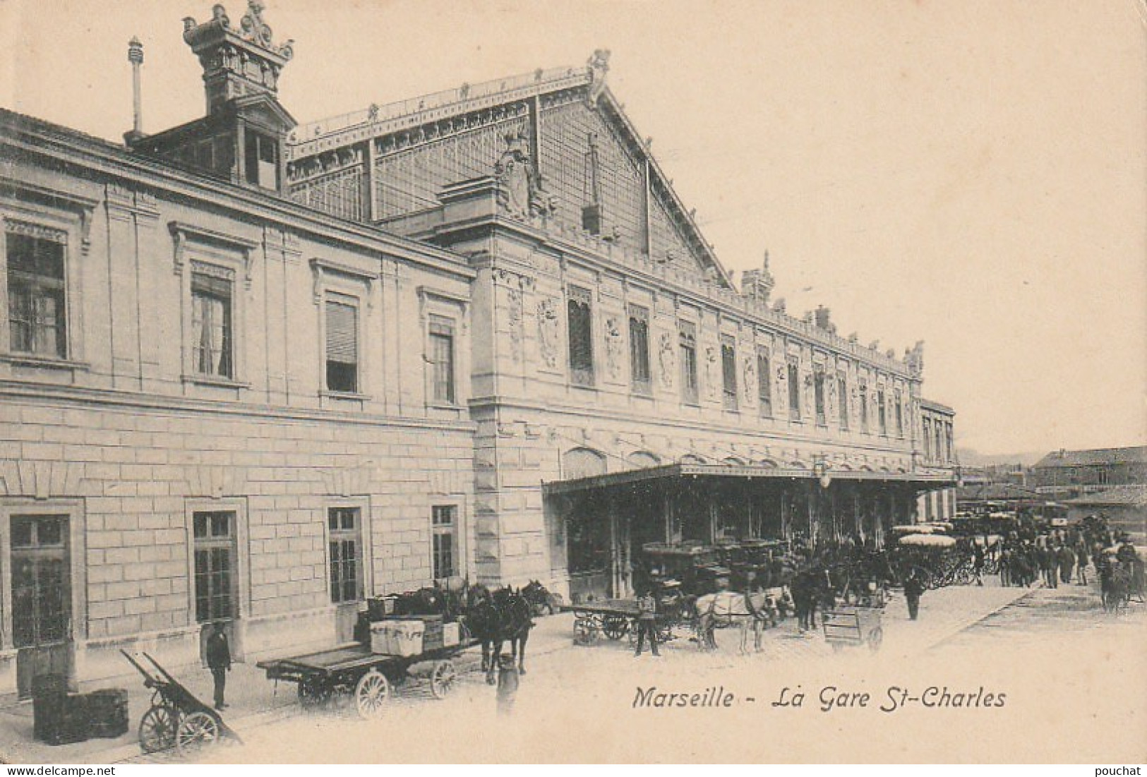 XU 1-(13) MARSEILLE - LA GARE SAINT CHARLES  - ANIMATION - ATTELAGES - 2 SCANS - Bahnhof, Belle De Mai, Plombières