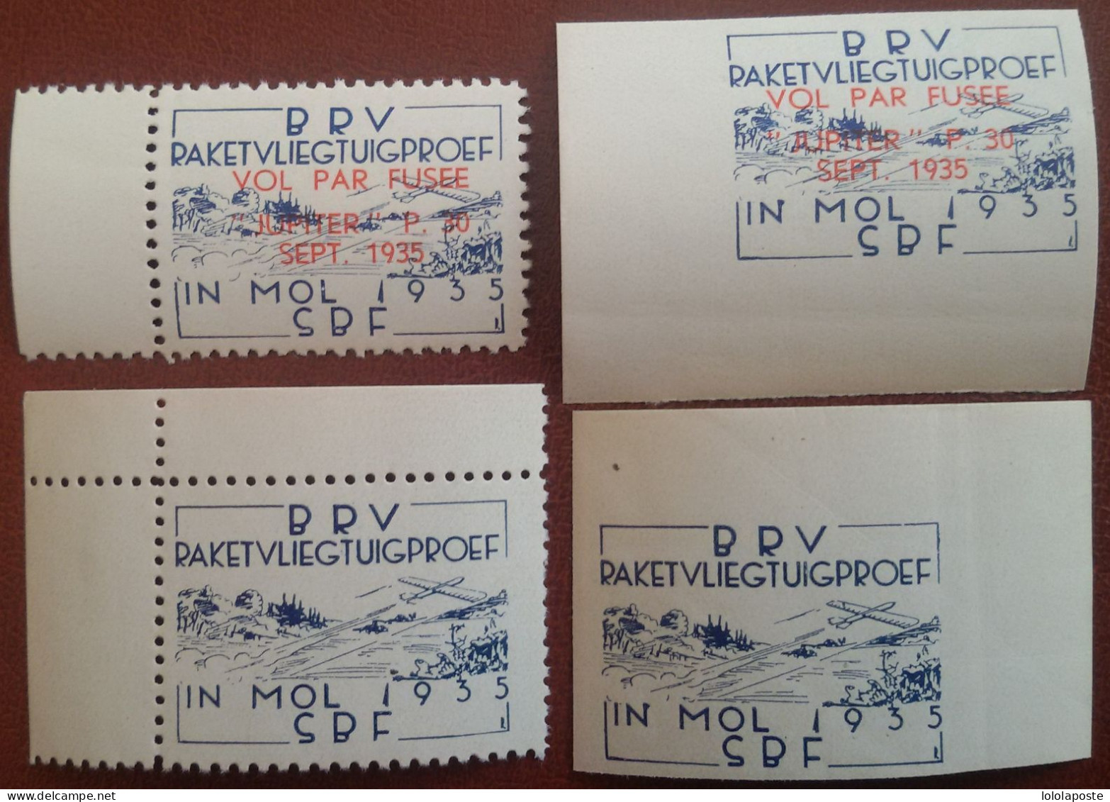 BELGIQUE - 1935 - Courrier Par Fusée - 4 Vignettes Différentes Dentelées Et ND - 2 Avec Surcharge Rouge  Neufs **(MNH) - Erinofilia [E]