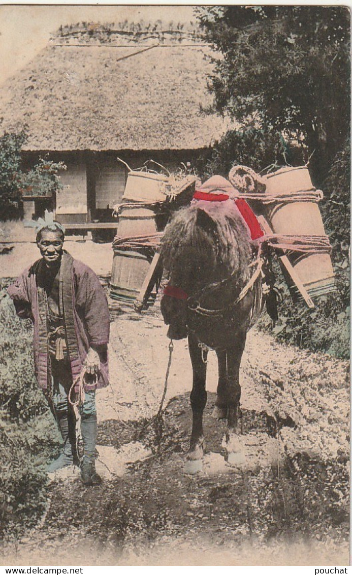 XU 3-(JAPON ) JAPONAIS AVEC CHEVAL TRANSPORTANT DES VIVRES - JAPANESE -  2 SCANS - Spannen