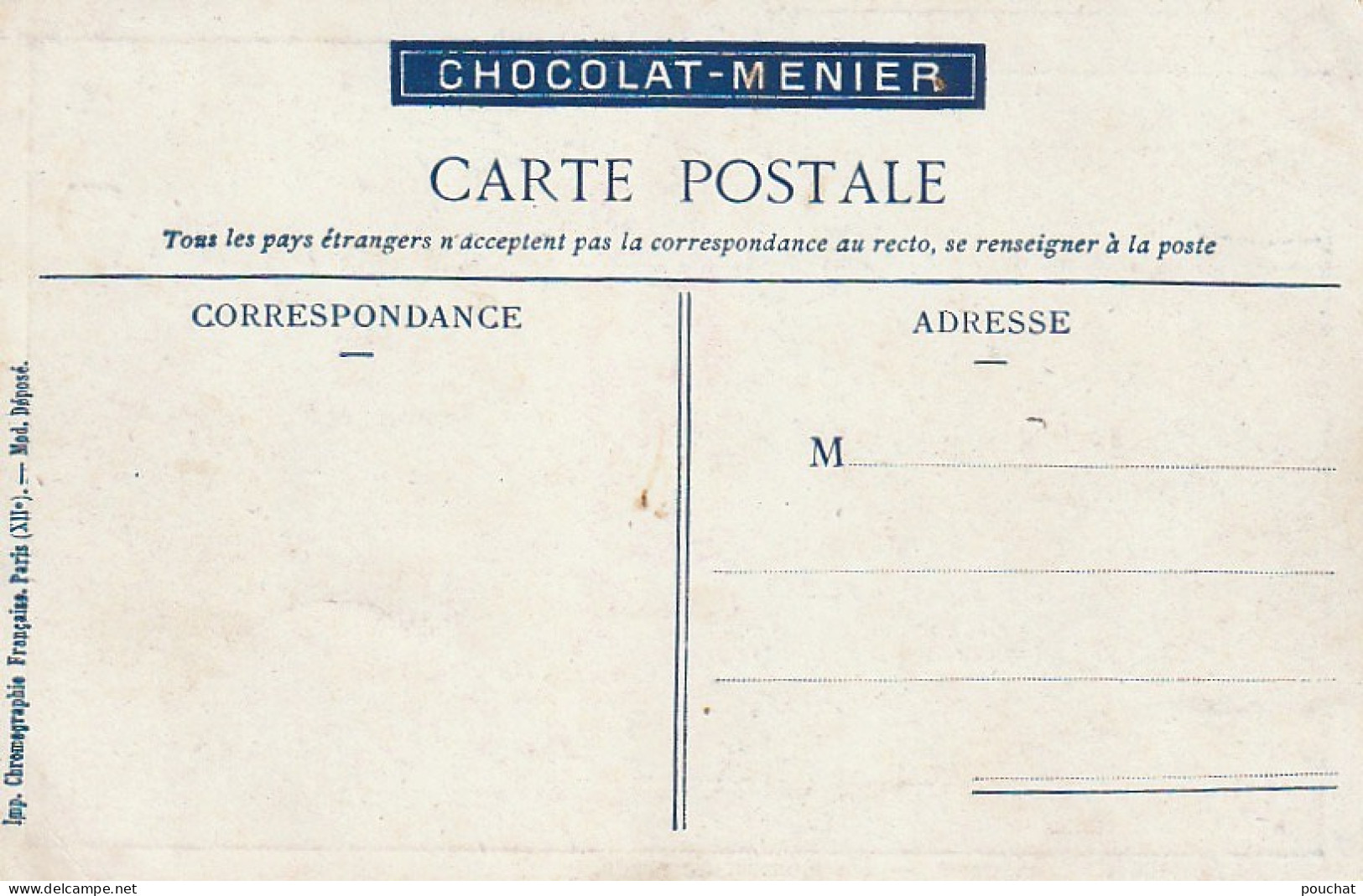 XU 4- MILITARIA - SERVICE EN CAMPAGNE - UN MOMENT DE REPOS - CARTE PUBLICITAIRE CHOCOLAT MENIER - - Publicidad